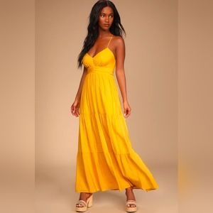 Lulus Sun Worshipper Mustard Yellow‎ Tiered Sleeveless Maxi Dress NWT Sz medium